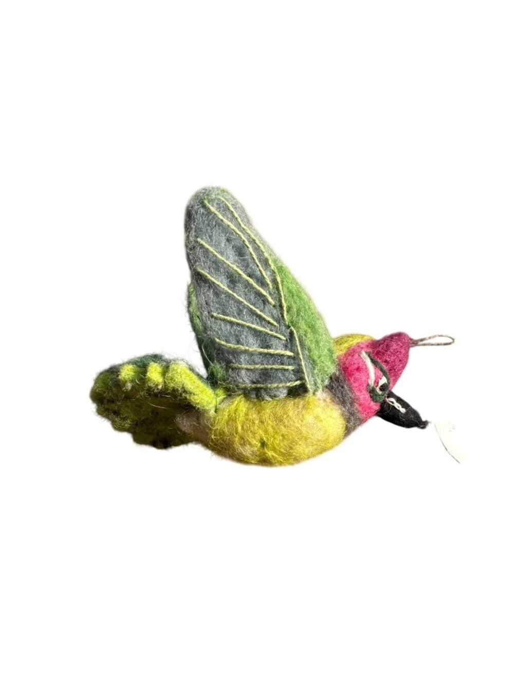 Felted Bird Ornament By Wild Woolies - Vibrant Green & Pink Hummingbird - Handma